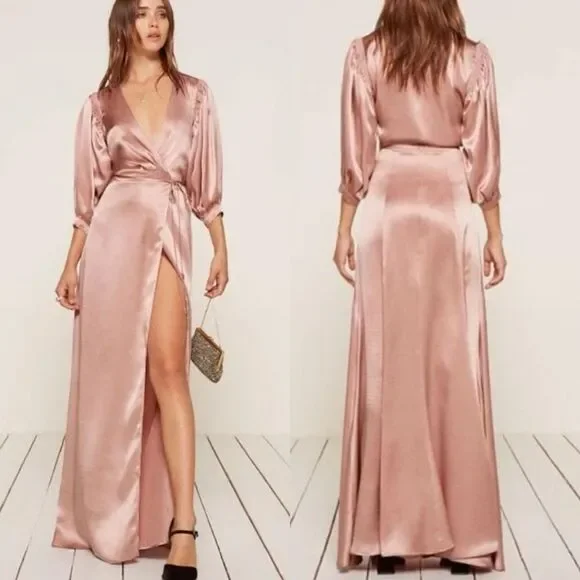 Reformation Olivine Maxi Long Pink Dress Wrapped Size S - Picture 1 of 12